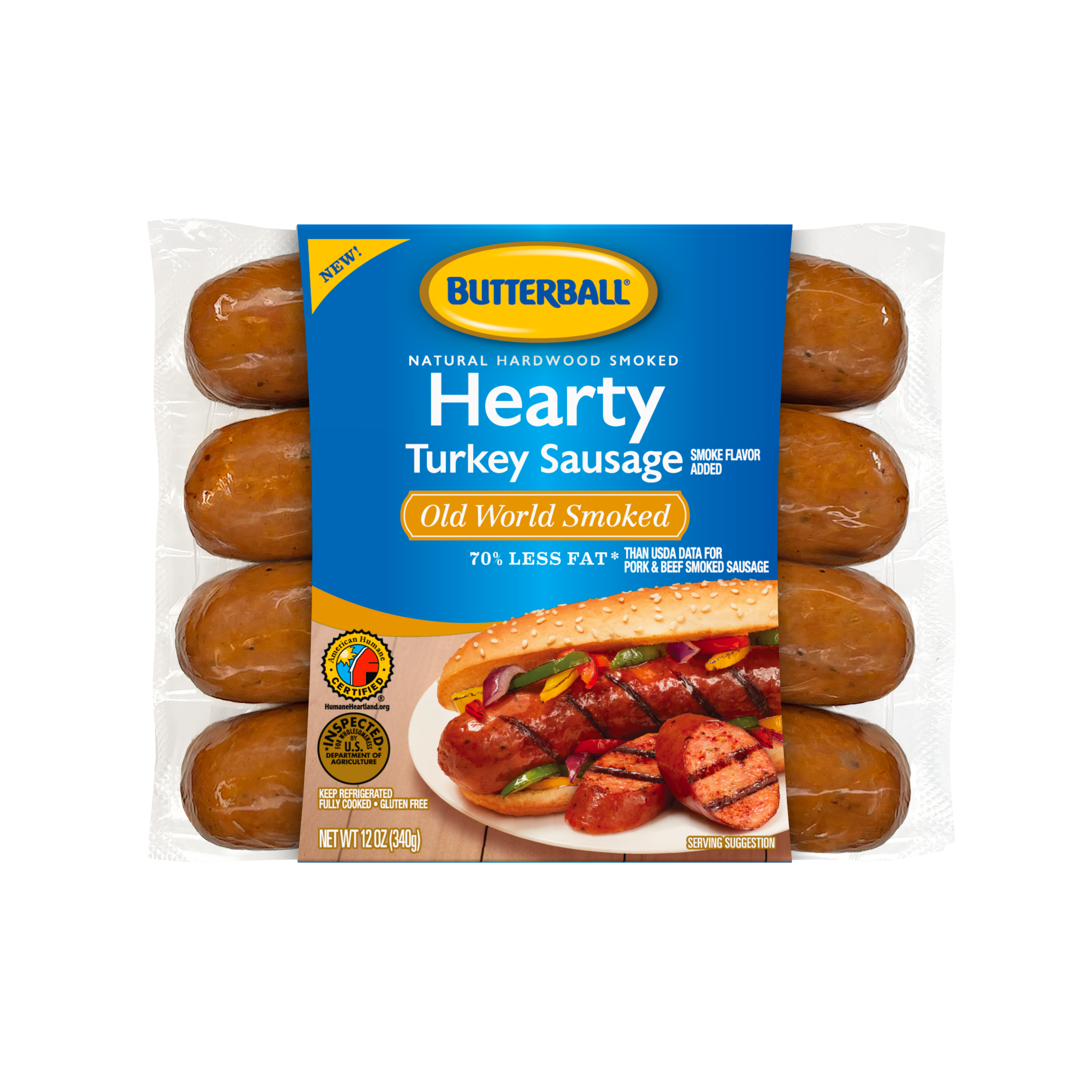 Hearty Turkey Sausage Links_Old World Smoked_Straight On Butterball Old World Smoked Hearty Turkey Sausage Links