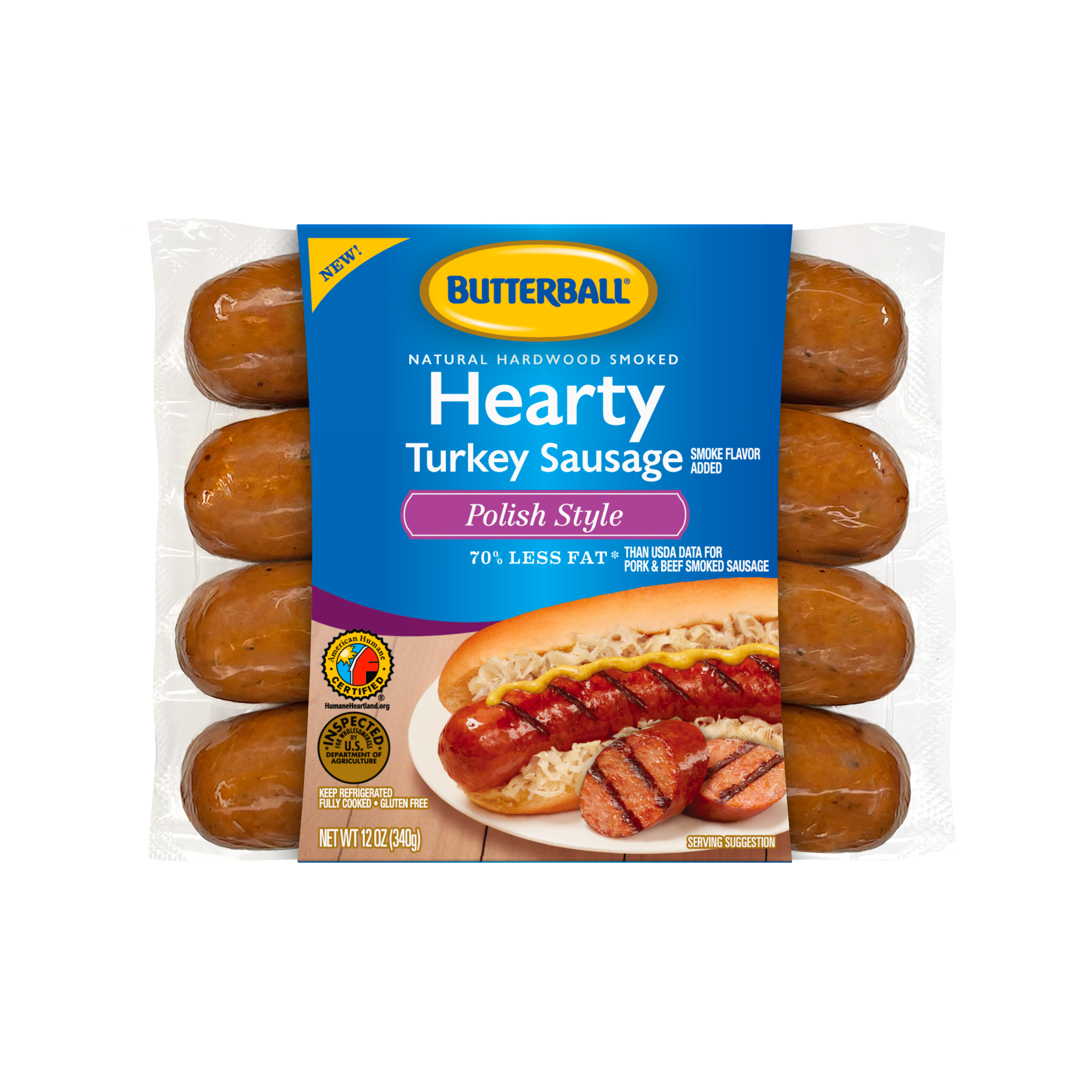 Hearty Turkey Sausage Links_Polish Style_Straight On Butterball Polish Style Hearty Turkey Sausage Links