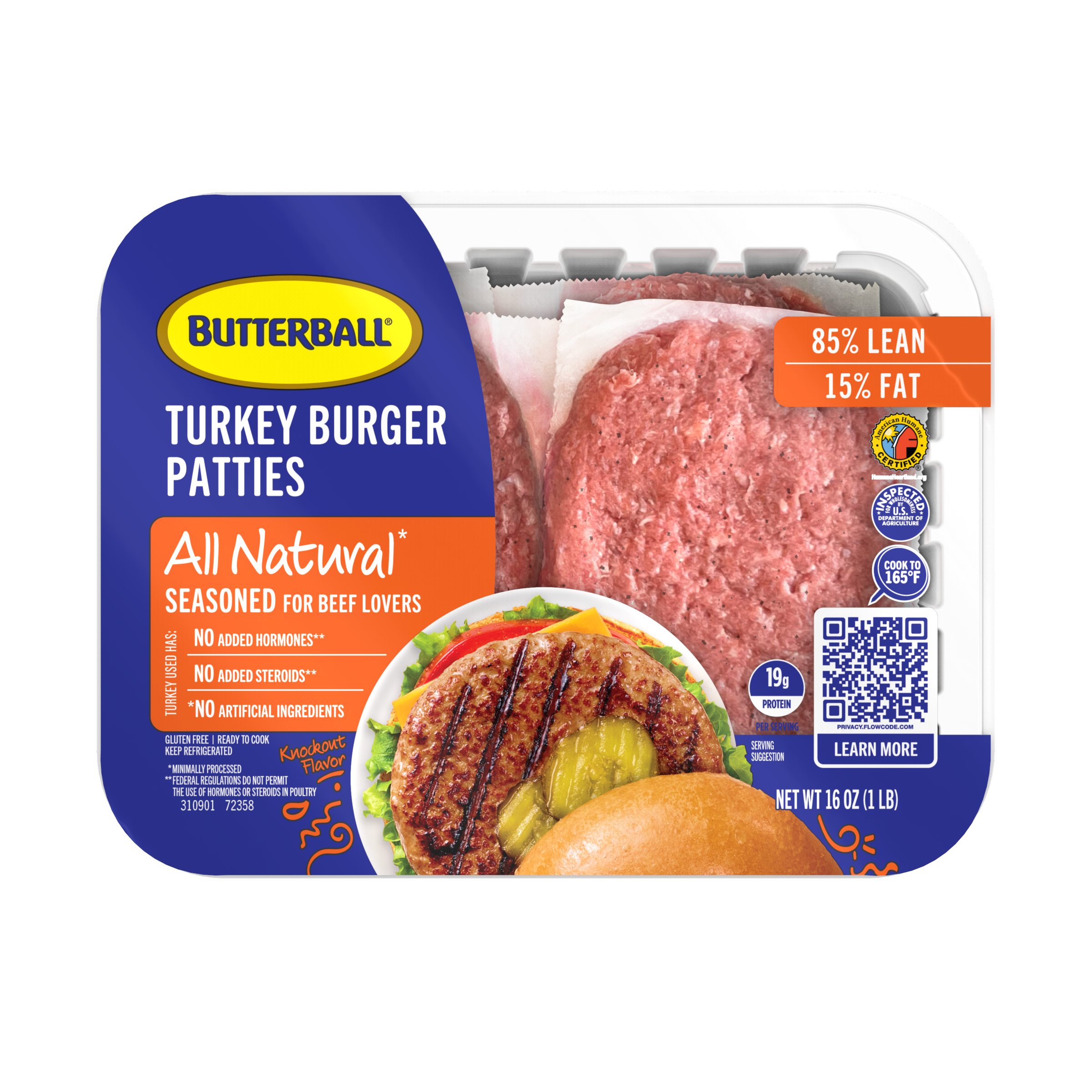 BB_85-15_TurkeyBurgerPatties_Seasoned_2024Pkg Butterball 85/15 Seasoned Turkey Burger Patties.