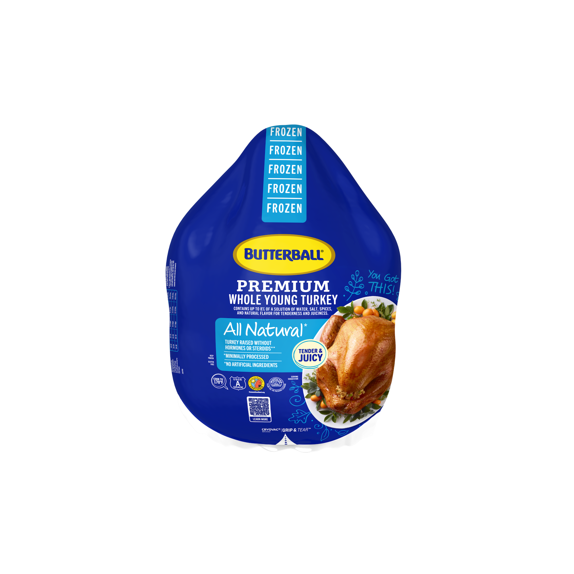 BB Frozen Whole Turkey in 16x23 bag, perfect for holiday feasts and family dinners.