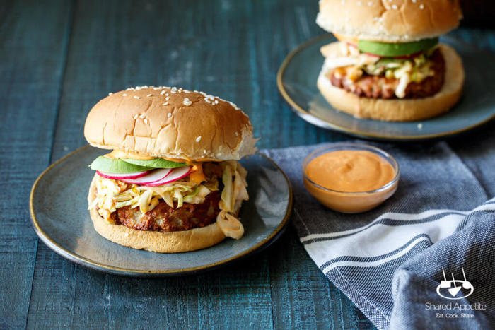 Image of Korean Turkey Burgers with Kimchi Slaw Image of Korean Turkey Burgers with Kimchi Slaw