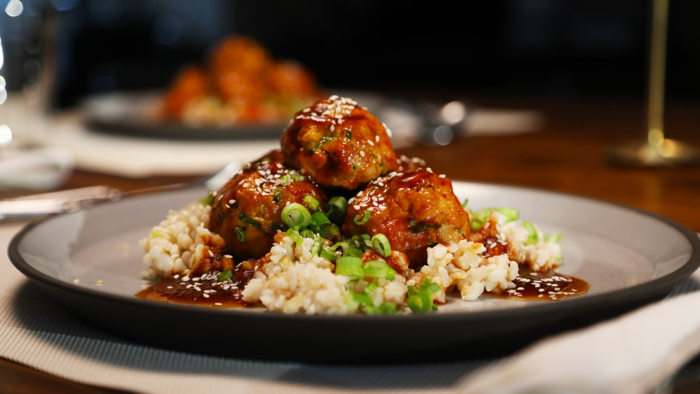 Image of Korean Turkey Meatballs with Brown Rice and Gochujang Sauce Image of Korean Turkey Meatballs with Brown Rice and Gochujang Sauce