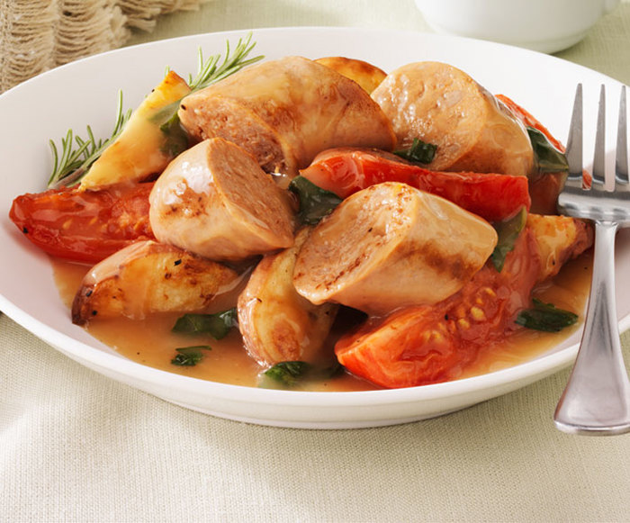 Image of Roasted Italian Style Sausage Potatoes and Tomatoes with Rosemary Basil Gravy Image of Roasted Italian Style Sausage Potatoes and Tomatoes with Rosemary Basil Gravy