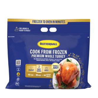 Butterball Cook from Frozen Whole Turkey packaged in a tear-open bag. 