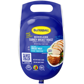 Butterball Boneless Frozen Turkey Breast Roast, includes gravy packet.