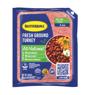 Package of Fresh All Natural Ground Turkey 93/7, labeled with 93% lean and 7% fat content.