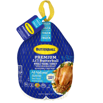 Frozen Li’l Butterball Turkey packaged in a convenient netted bag.
