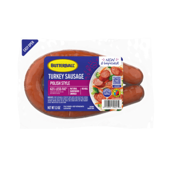 Butterball Polish Style Smoked Turkey Sausage, 63% less fat, hardwood smoked, 13 oz package.