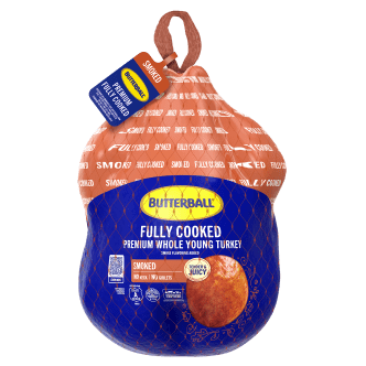 Butterball Frozen Fully Cooked Smoked Whole Turkey, packaged in a convenient netted bag.