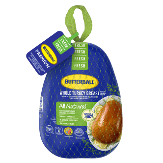 Fresh Bone-In Turkey Breast packaged in an 11 x 18 inch bag, ideal for roasting or baking.