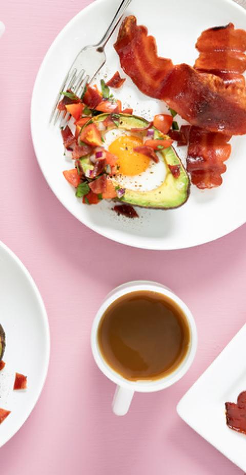 Image of Avocado Egg Bake with Candied Turkey Bacon