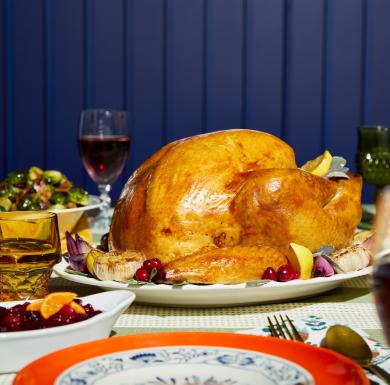 Cooked turkey dinner with sides