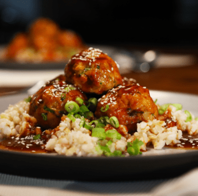 Image of Korean Turkey Meatballs with Brown Rice and Gochujang Sauce