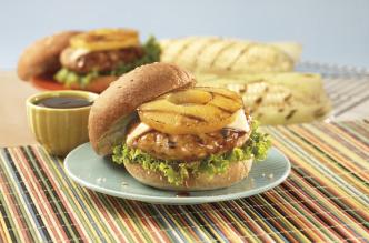 Image of a Huli Huli turkey burger on a small plate.