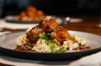 Image of Korean Turkey Meatballs with Brown Rice and Gochujang Sauce
