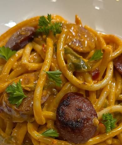Image of Spicy Creamy Pasta with Smoked Turkey Sausage.