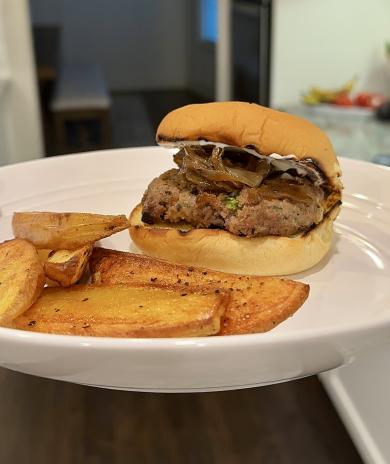 Harrison Wallace’s Smoked Gouda and Caramelized Onion Turkey Burger