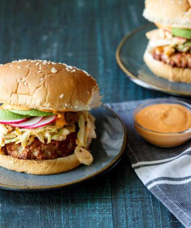 Image of Korean Turkey Burgers with Kimchi Slaw