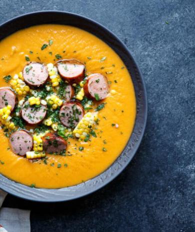Image of Sweet Potato Corn and Sausage Soup