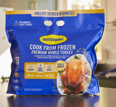A Butterball Cook from Frozen turkey in its packaging.