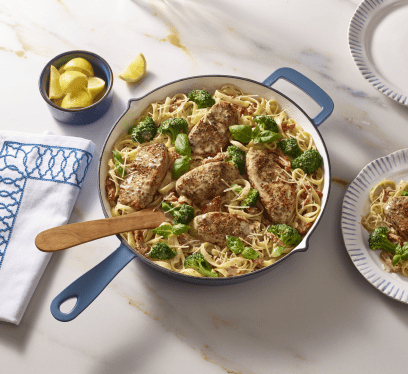Tuscan Marry Me skillet with Butterball turkey tenderloin, pasta, and broccoli. 
