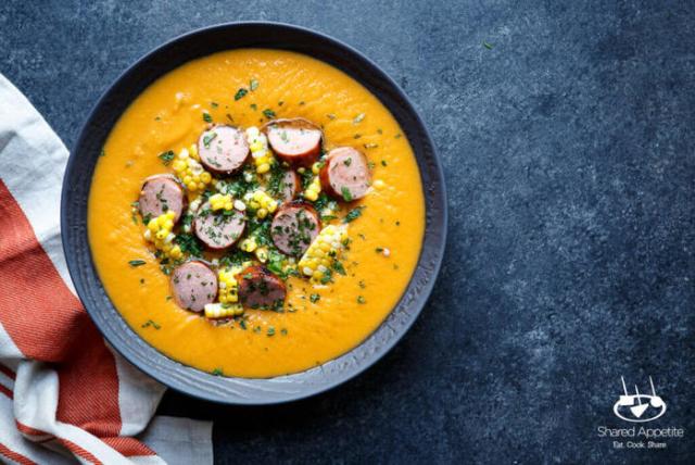 Image of Sweet Potato Corn and Sausage Soup